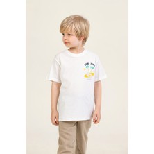 Ön ve Sırt Baskılı Rahat Kesim Pamuklu Bisiklet Yaka Erkek Çocuk T-Shirt