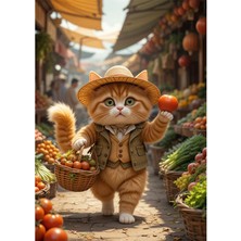 Bedeko Pazarda Dolaşan Kedi Ahşap Tablo