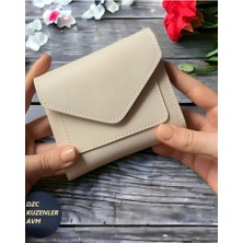 Kadın Fermuarlı Çıtçıtlı Bozuk Para Bölmeli Cüzdan Kartlık Aksesuar,yılbaşı Hediyesi Krem