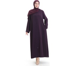 Sefa Merve Büyük Beden Dikiş Parçalı Fermuarlı Ferace 6177-04 Mürdüm