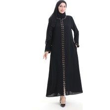 Sefa Merve Büyük Beden Petek Kumaş Fermuarlı Ferace 6183-07 Siyah