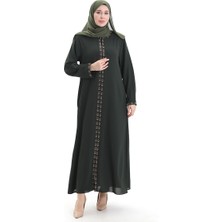 Sefa Merve Büyük Beden Petek Kumaş Fermuarlı Ferace 6183-01 Haki