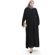 Sefa Merve Büyük Beden Dikiş Parçalı Fermuarlı Ferace 6177-01 Siyah