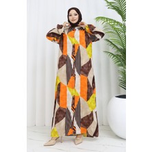 Sefa Merve Viskon Kumaş Boydan Düğmeli Elbise 0051-02 Oranj Kahverengi