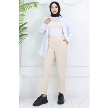 Beli Lastikli Havuç Pantolon 4002-04 Bej