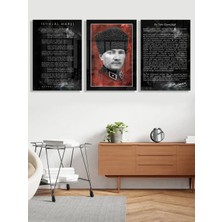 Taulart 3 Lü Atatürk Köşesi Istiklal Marşı, Atatürk, Gençliğe Hitabe Set Tablo Tasarımı Kırılmaz Cam Tablo