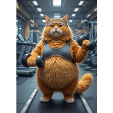 Bedeko Spor Salonunda Şişman Kedi Mdf Tablo