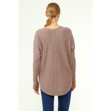 FTZ Women Kadın Ön İşlemeli Owersize Kazak Beige 21-1290