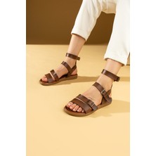 Pembe Potin Ayarlanabilir Tokalı Rahat Kalıp Kadın Sandalet 51-850-24