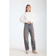 JUST UNIQUE DENIM J.U.D Alice 1001 Normal Bel Tintli Full Eskitme Mavi Baggy Jeans Kadın