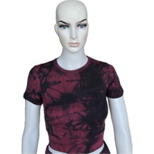 Batik Desenli Sporcu Bordo Crop Tayt Takım