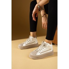 Pembe Potin Boğazlı Yüksek Taban Bağcıklı Rahat Kalıp Kadın Spor Ayakkabı 59-651-24