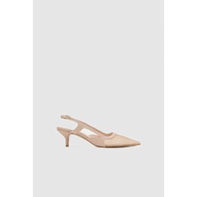 Seniorah Bej Cilt File Detaylı Sivri Burun Kadın Topuklu Ayakkabı