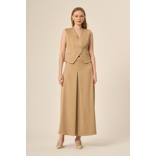 FTZ Women Kadın Yelek Etek Çizgili Takım  Beige 31147