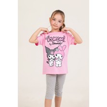 Kuromi By Sanrio Sevimli Karakter Baskılı T-Shirt ve Esnek Tayt 2'li Set Kız Çocuk Takım