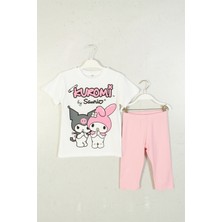 Kuromi By Sanrio Sevimli Karakter Baskılı T-Shirt ve Esnek Tayt 2'li Set Kız Çocuk Takım