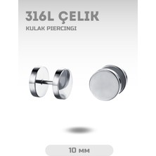 Kulakta Tünel Efektli Medikal Çelik Küpeler (Siyah/Gümüş), 6/8/10 mm Boyutlarında