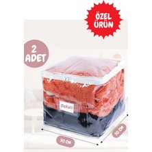 2 Adet Pvc Küp Çanta Şeffaf Kulplu Hurç Dolap Düzenleyici Pvc Çanta 30X30X30