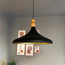 45  cm  Çap Champion  x l Siyah Kalın Ahşap Boncuk Avize Tekli Sarkıt Lamba Restoran Salon Mutfak Avize