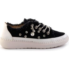 White Line Aria 2408 Kadın Taşlı Kot Sneaker Ayakkabı Mavi