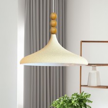 45  cm  Çaplı  x l Dokulu Açık Krem Ahşap Üç Boncuklu Avize Tekli Sarkıt Restoran Salon Mutfak Avizeleri