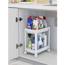 2 Katlı Tekerlekli Düzenleyici Raf, Mutfak Tezgah, Evye Altı ve Deterjanlık