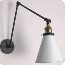 Mediterian Şık Metal Aplik Okuma Lambası, Retro Tarz, Siyah Gövde, Beyaz Başlık, E27 Duy