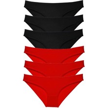 6 Adet Süper Eko Set Likralı Kadın Slip Külot Siyah Kırmızı