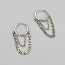 Gümüş Renk Zincir Detaylı Xuping Halka Küpe - Kararmaz Unisex