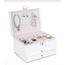 Teknotrust Kilitli Takı Kutusu - Suni Deri İçi Süet Kaplama Çekmeceli Mücevher Organizer