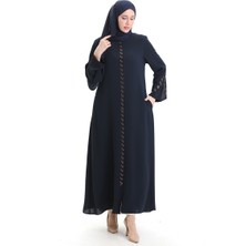 Sefa Merve Büyük Beden Şeritli Ferace 2038-02 Lacivert