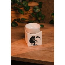 Beyaz Kedi Tasarımlı Seramik El Yapımı Buhurdanlık | Mumluk | Dekoratif (1 Adet Tealight Mum Ile)