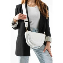 Medusa Beyaz Kontrast Dikişli Kolon Askılı Kadın Omuz Çantası