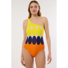 Ayyıldız 4309 Sarı Desenli Tek Omuz Mayo