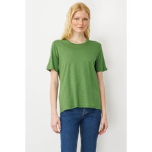 Kadın Sıfır Yaka Flamlı Kumaş Penye Tshirt A.yeşil