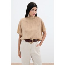 Desenli Salaş Bluz - Camel