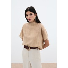 Desenli Salaş Bluz - Camel