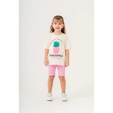 Cg Kids Ananas Nakışlı Alt Fitilli Şort Tayt Kız Çocuk Alt Üst Takım
