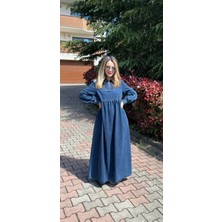 Premium Kalite Taş Süslemeli Yazlık Denim Kot Elbise Tesettür Jean Elbise 140 cm