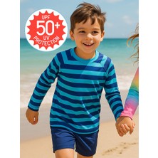 Uv Korumalı Çizgili Erkek Çocuk Mayo T-Shirt