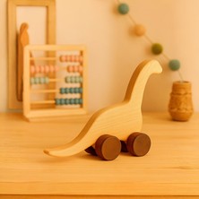 Alg Wood Ahşap El Yapımı Doğal Montessori Dinazor Tekerlekli Oyuncak - 5048