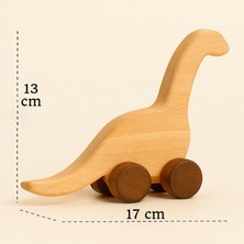 Alg Wood Ahşap El Yapımı Doğal Montessori Dinazor Tekerlekli Oyuncak - 5048