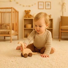 Alg Wood Ahşap El Yapımı Doğal Montessori Dinazor Tekerlekli Oyuncak - 5048