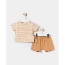 Minipodyum Erkek Bebek Gemi Nakışlı T-Shirt Şortlu Yazlık Ikili Takım