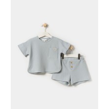 Minipodyum Oversize Cepli T-Shirt Şortlu  Waffle Çocuk Yazlık  Ikili Takım