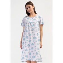 Kadın Kısa Kol Mavi Gecelik %100 PAMUK C8T7N7O161