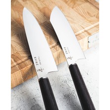 Zaika  2'li Set - Gyutou Ve Eğri Santoku - Japon Tasarım Şef Bıçakları - Ahşap Sap Paslanmaz Çelik