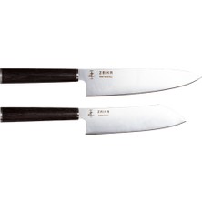 Zaika  2'li Set - Gyutou Ve Eğri Santoku - Japon Tasarım Şef Bıçakları - Ahşap Sap Paslanmaz Çelik