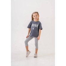 Cg Kids Shine Varak Parlak Gümüş Baskı Alt Fitilli Tayt Kız Çocuk Alt Üst Takım