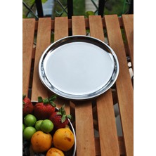 Qualitev 6'lı Paslanmaz Çelik 20 cm Sunum Tabağı Yuvarlak Gümüş Renk Servis Tabak